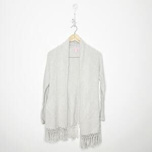 Lilly Pulitzer Tatum Cardigan Sweater Heathered Grey Metallic Fringe Tassel XS